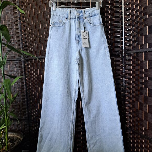 ZARA High waist Wide Leg Blue Jeans - sz 26 - New - Picture 1 of 4